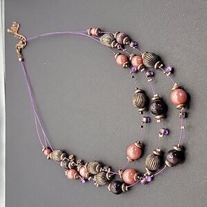 Vintage Women's Necklace, Copper, Coral with purple accents